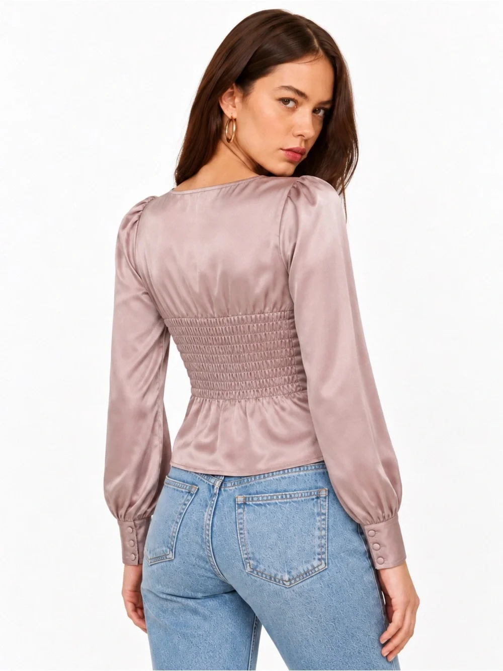 Abercrombie & Fitch Satin Puff Sleeve Button Front Top Mauve Small NWT
